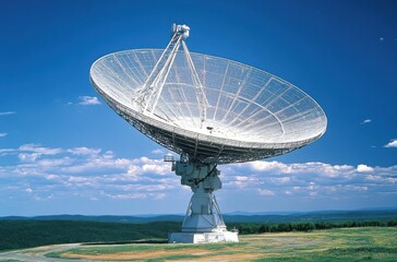 Satellite dish transmitting signals into space