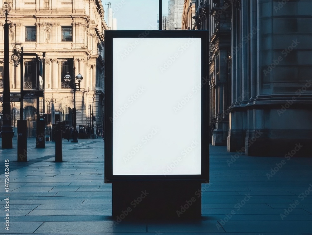 Poster blank billboard advertisement mockup on city street, showcasing a modern urban setting with classica