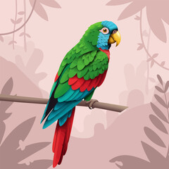 Fototapeta premium Vibrant Parrot Sitting on a Branch in a Tropical Setting