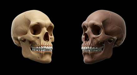 Fototapeta premium Neanderthal vs Homo Sapiens Skull Structures