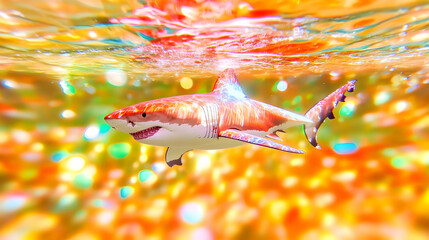 Vibrant shark swimming in a colorful underwater scene