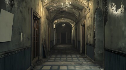 Obraz premium Abandoned hallway in old building