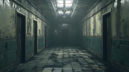 Abandoned hospital hallway