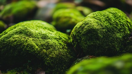 Lush Green Moss Covering Rocks in Forest Environment