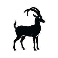 Ibex wild mountain goat with horns silhouette vector image on white background