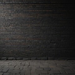 Fototapeta premium Black grunge brick wall, deep shadows, textured mortar , soot, shadowed, detail