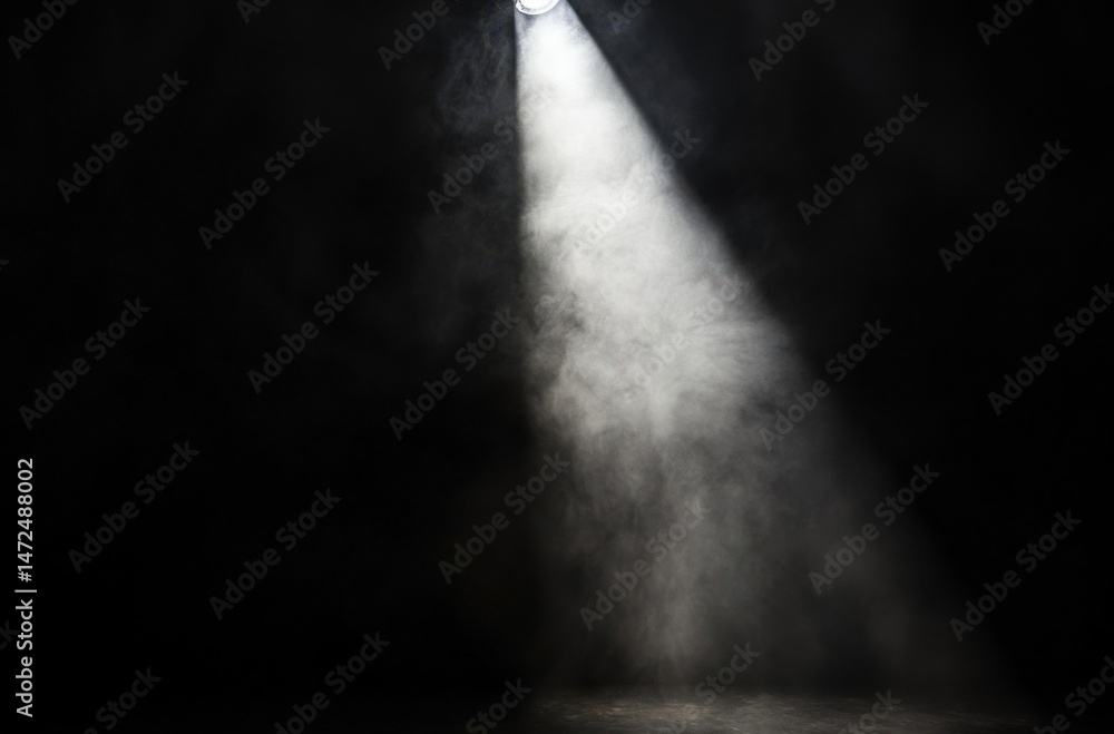 Poster a single spotlight illuminates a dark room, its beam cutting through thick, ethereal smoke, creating