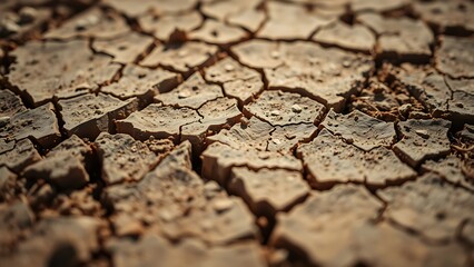 Obraz premium Arid Land Texture Depicting Severe Drought Conditions Featuring Cracked Earth Surface Detail Closeup View Showing Environmental Issues and Climate Change Impacts