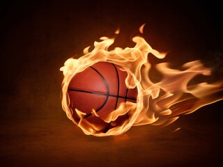 Fototapeta premium A flaming basketball soars through the air, creating an intense and energetic visual effect.