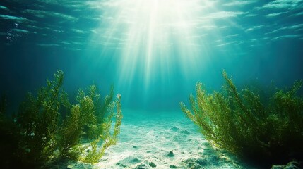 Naklejka premium Sunlight Filtering Through Water Overserene Underwater Scene