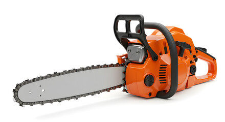 Orange Chainsaw on White: Forestry & Woodworking Tool