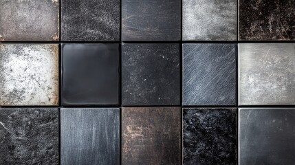 Naklejka premium Textured Surface of Dark Tiles in a Grid Pattern for Design Use