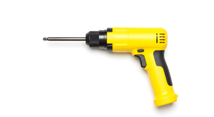 Yellow Power Drill on White Background, Top View