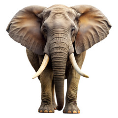 front view of elephant  isolated on white background. Transparent PNG file available with high quality.