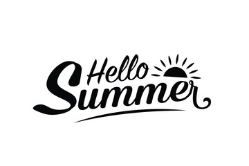 "Hello Summer Typography Design – Summer Quote Vector with Sun Illustration for T-Shirt, Sticker, or Poster."

