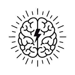 Brain with Lightning Bolt Graphic. Brainstorming Idea Flash. 
