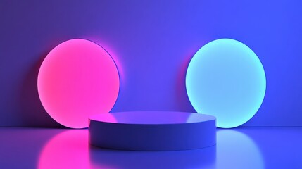 Vibrant Minimalist Setup with Pink and Blue Circular Lights