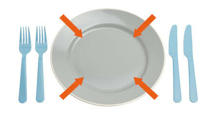 Isolated Plate with arrows cutlery