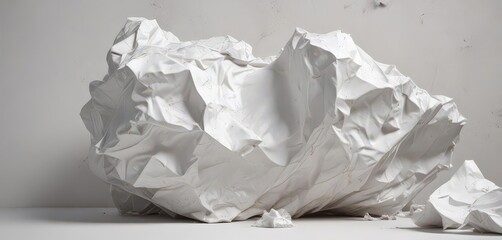 Obraz premium Crisp white poster, heavily creased and crumpled, showing deep texture , paper wrinkles, weathered