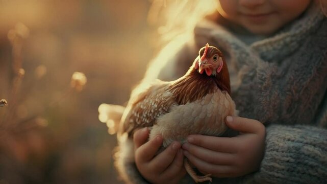 potrait young woman holding a chicken