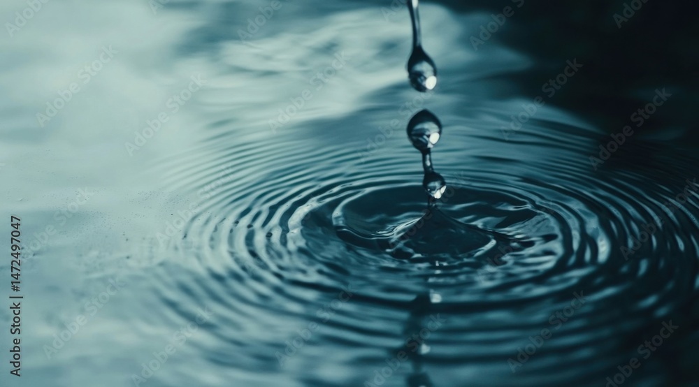 Aufkleber A single water droplet falls, creating concentric ripples on a calm, dark teal surface; a mesmerizing study of liquid dynamics and tranquility. : Generative AI