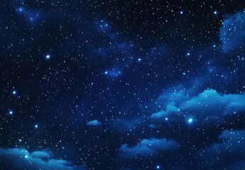 Naklejka premium A mesmerizing night sky image featuring countless stars scattered across a deep blue canvas, punctuated by soft, luminous clouds drifting serenely across the celestial expanse. : Generative AI