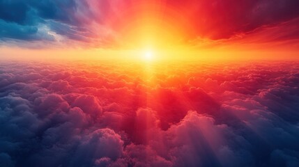 Obraz premium Aerial view of vibrant sunset through clouds