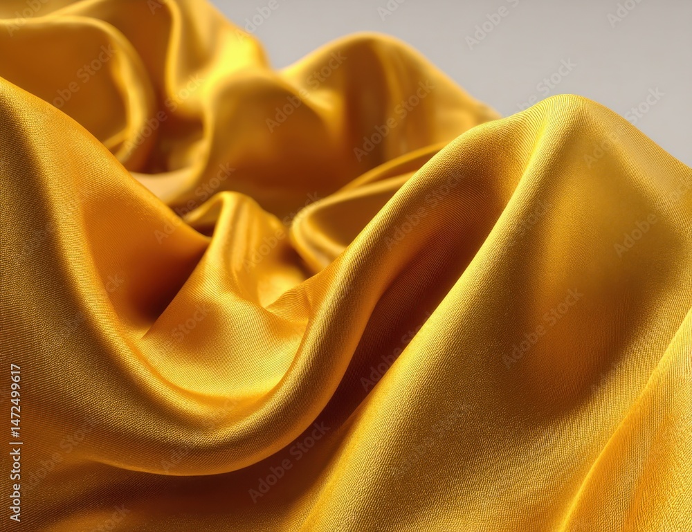 Aufkleber golden satin fabric draped in elegant folds, showcasing its luxurious texture and rich, warm color. 