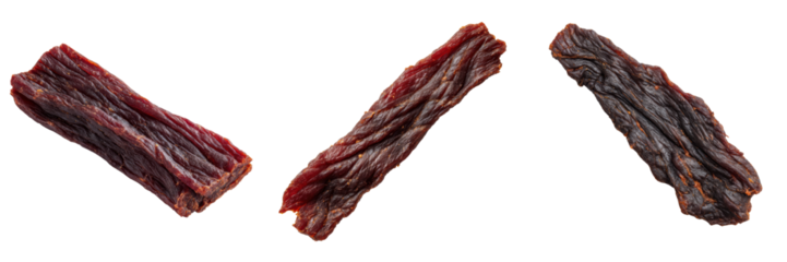 Set og Dried Meat Strips Isolated on a Transparent Background