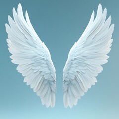 Obraz premium Pair of elegant white wings against a soft, light blue background
