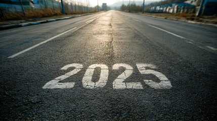 Road with 2025 painted on asphalt for new possibilities and growth  
