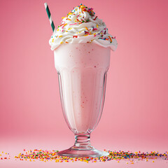 Refreshing Milkshake Glass with Whipped Cream and Straw

