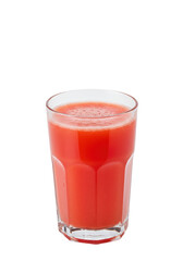 Refreshing glass of vibrant reddish-pink juice with a bubbly texture, isolated on a black backdrop
