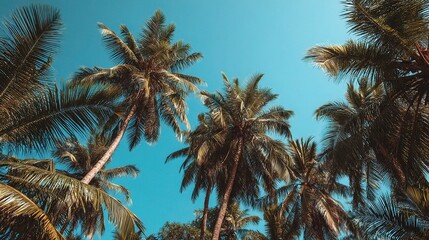 Naklejka premium Palm Trees Swaying in Breeze Under a Perfect Blue Sky