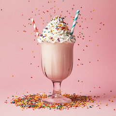 Refreshing Milkshake Glass with Whipped Cream and Straw

