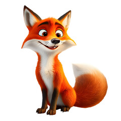 Obraz premium Cartoon fox animal red orange wildlife cute forest creature bushy PNG On Transparent Background