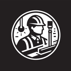 black and white editable construction logo vector