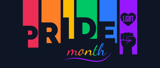 lgbt pride month banner design with colorful stripes fist vector illustration