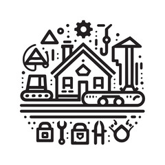 black and white editable construction logo vector