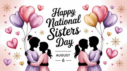 Happy National Sisters Day  Heart Balloons  Sisterly Love  August 6th Celebration