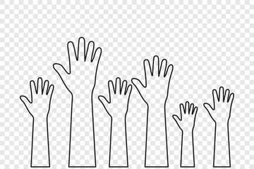 Human hands raised in air icon in trendy flat style. Voting symbol for your web site design, logo, app, UI Vector EPS 10.