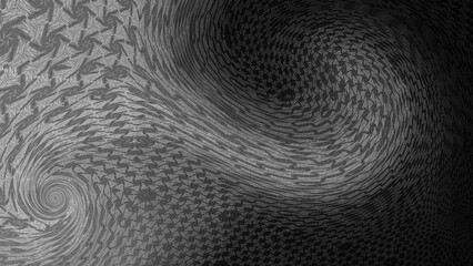 Abstract black and white swirling pattern with geometric designs