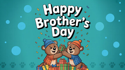 Fototapeta premium Happy Brother s Day Cute Bear Siblings Exchange Gifts Celebration Cartoon Illustration