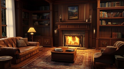 Fototapeta premium Cozy library interior scene