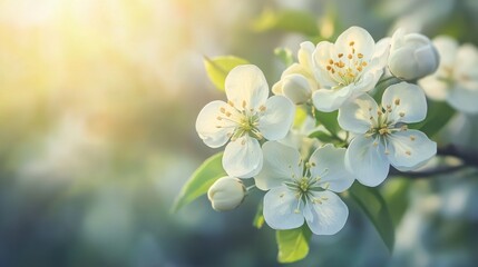 Obraz premium Delicate White Blossoms in Soft Focus With Warm Natural Light