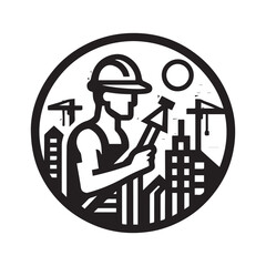 black and white editable construction logo vector