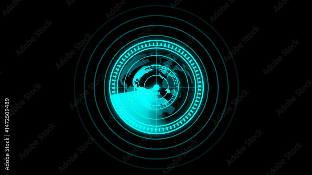 Poster technology device radar, scan data communication system isolated on black background