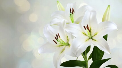Obraz premium Stunning Bouquet of White Lilies against a Soft Bokeh Background