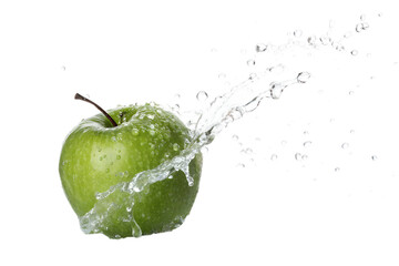 green apple in water splash isolated on white or transparent png
