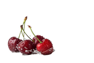 red fresh cherries in water splash isolated on white or transparent png